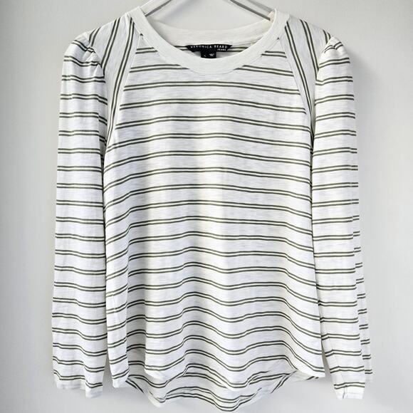 Veronica Beard Mason Striped Puff Long-Sleeve Baseball Tee Shirt Cotton Women XL - Picture 5 of 13